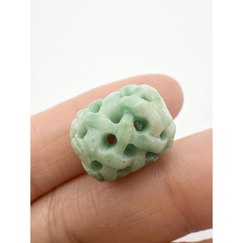 Basket Weave Carved Jade Barrel Bead | 1 Bead |